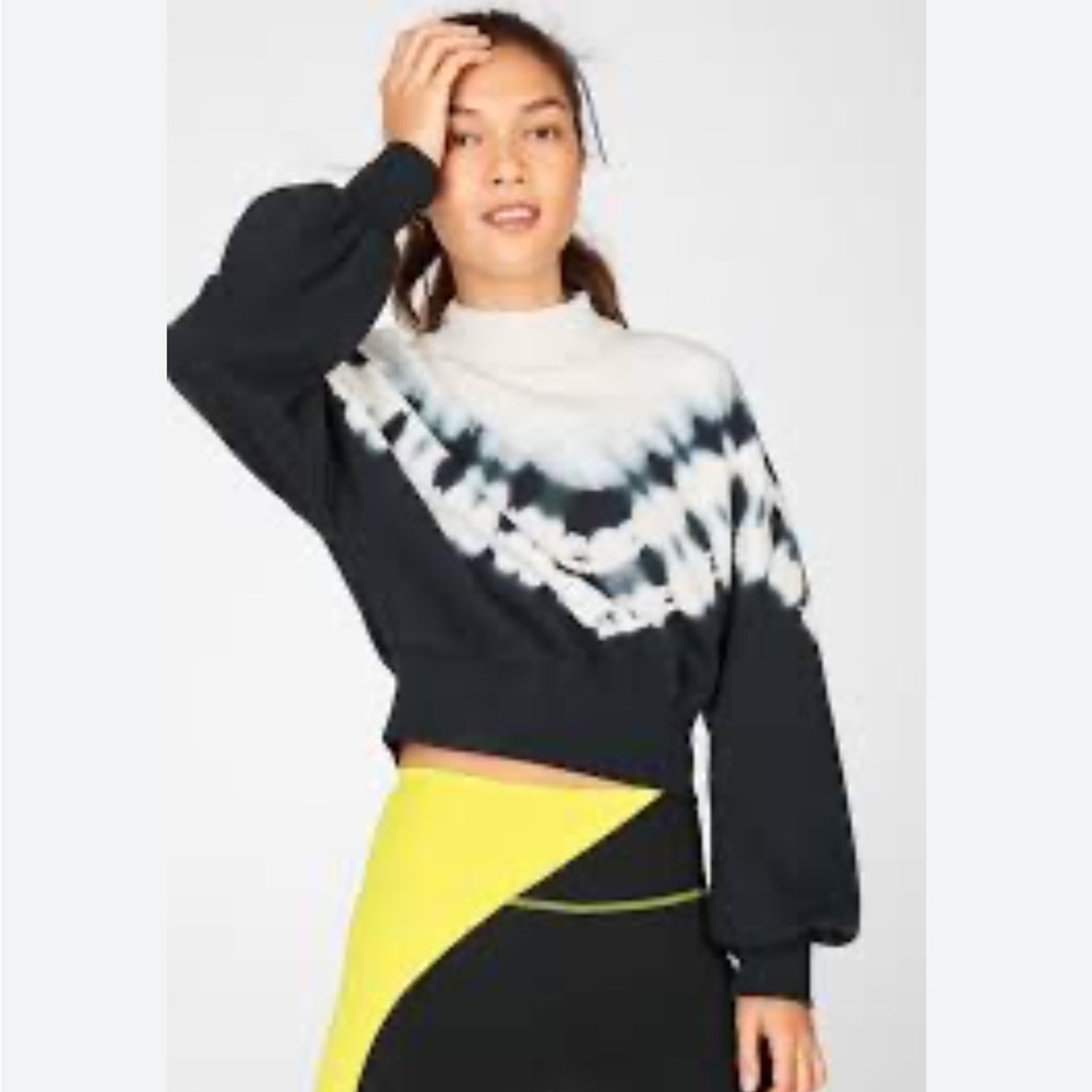 Fabletics dark blue and white Olivia mock neck long sleeve crew neck pullover